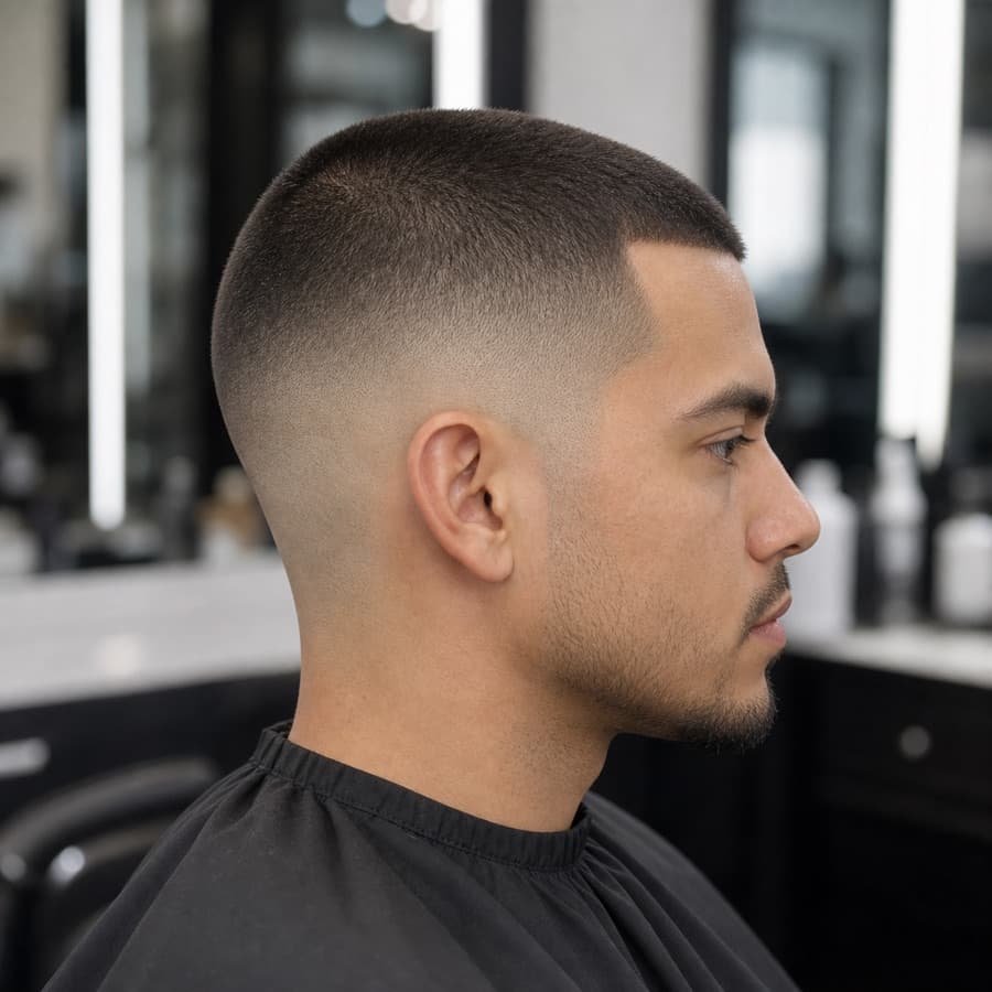Generated side profile of a bald fade with buzz cut.