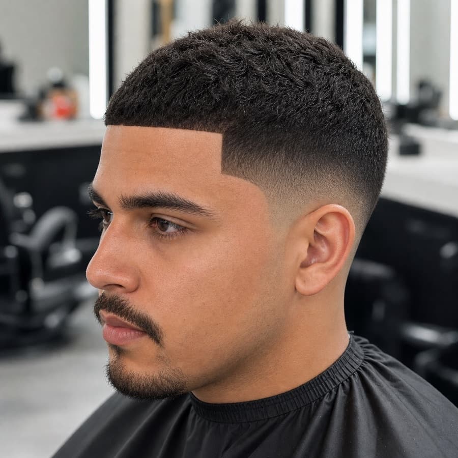 Generated side profile of a low taper fade with a crisp line-up.