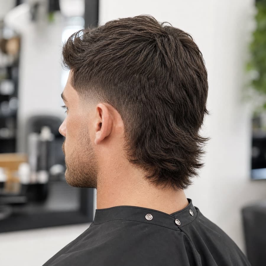 Generated side and back profile of a low taper fade mullet.