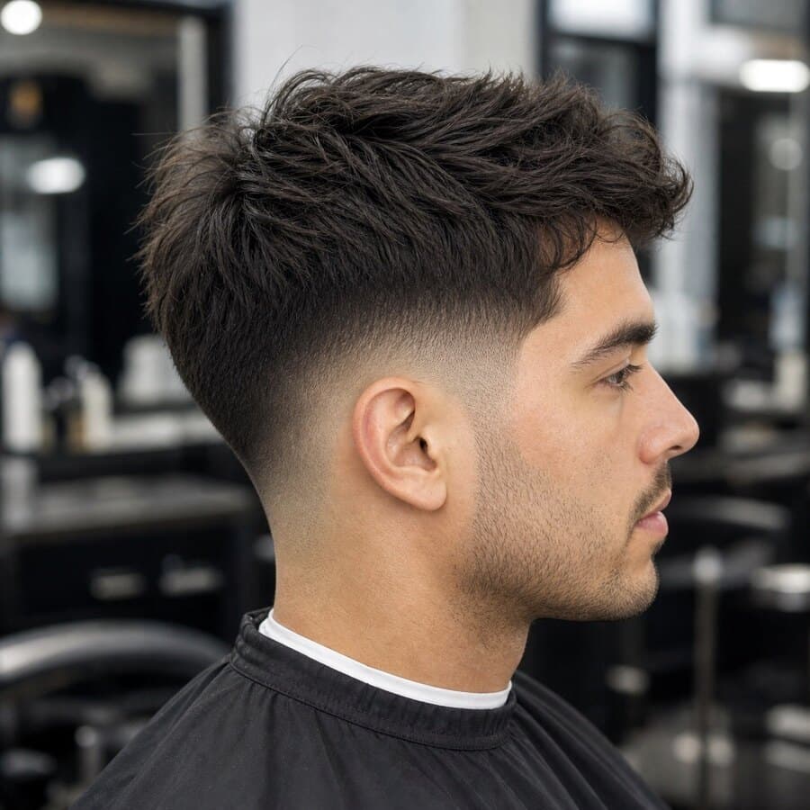 Generated haircut reference image for Mid Taper Textured Fringe.